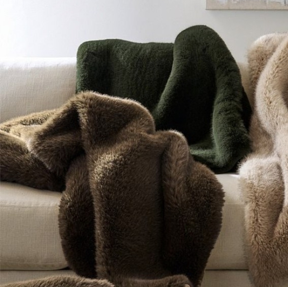 Pottery Barn Luxurious Faux Fur Mink Throw NWT